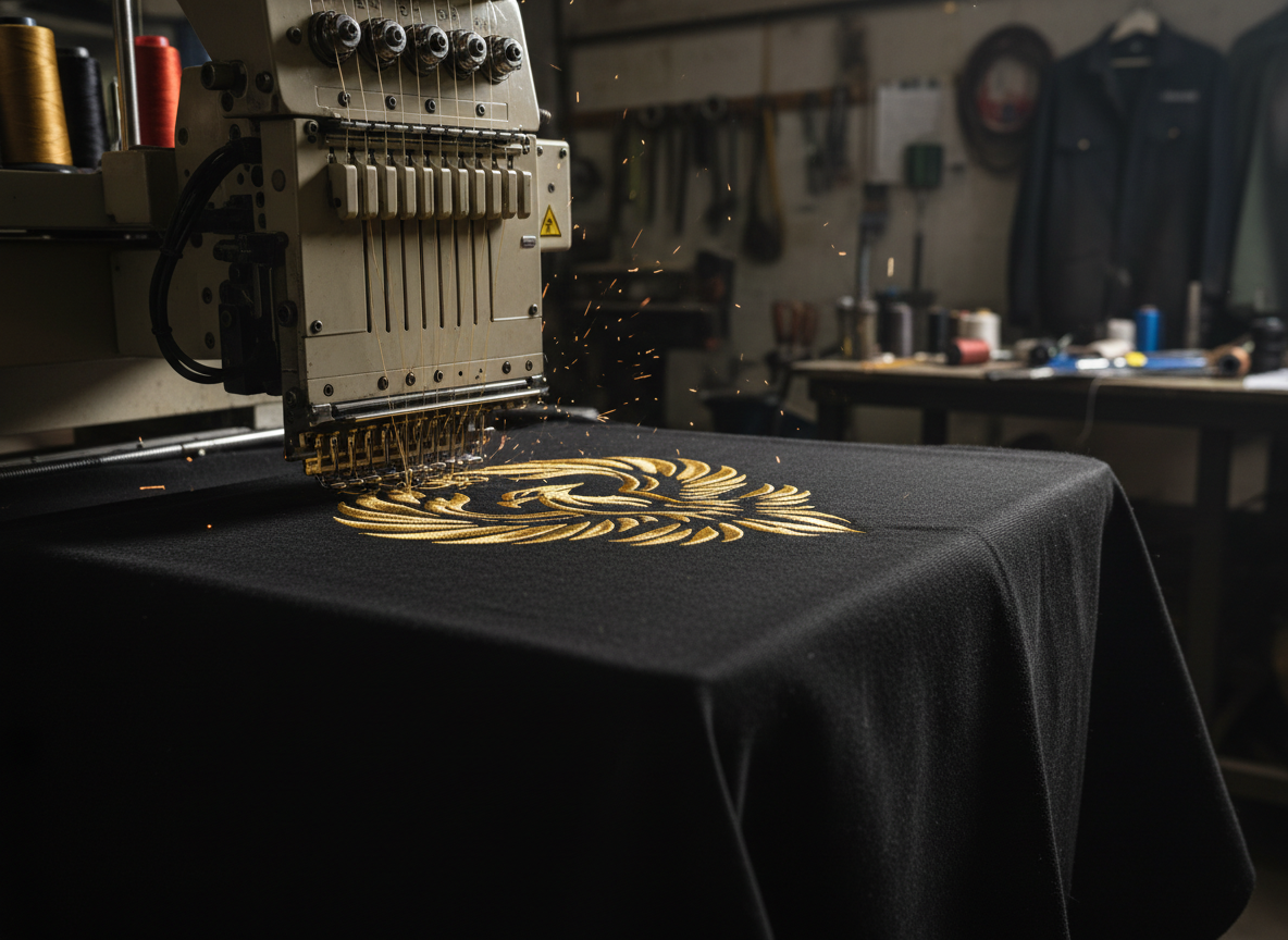 Embroidery detail on branded work gear