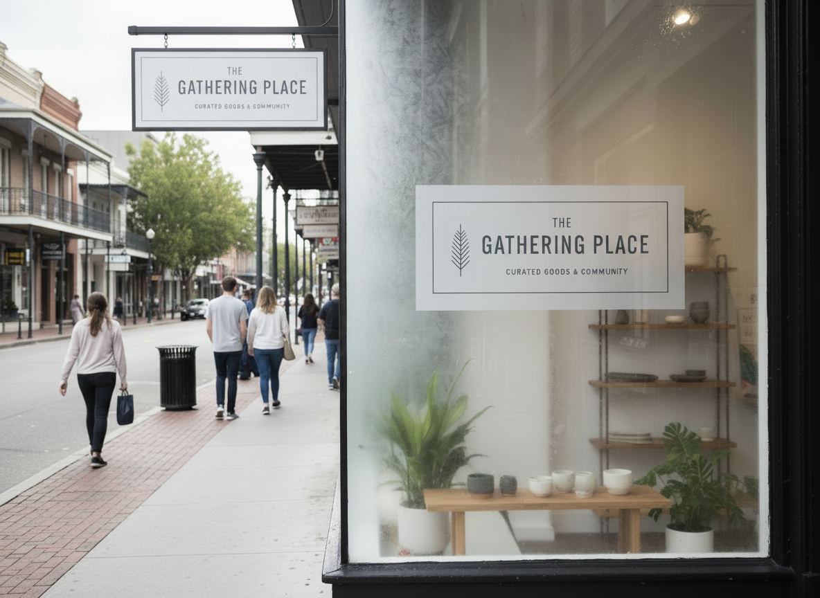 A clean, well-lit daytime photo of a modern retail shop front with a clearly visible flat fascia sign above the entrance. The sign is bold and easy to read, simple branding on a light-coloured shopfront, neutral street setting, no dramatic lighting or moody atmosphere, straightforward commercial photography style.